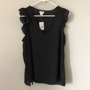 Black sheer ruffle sleeveless blouse